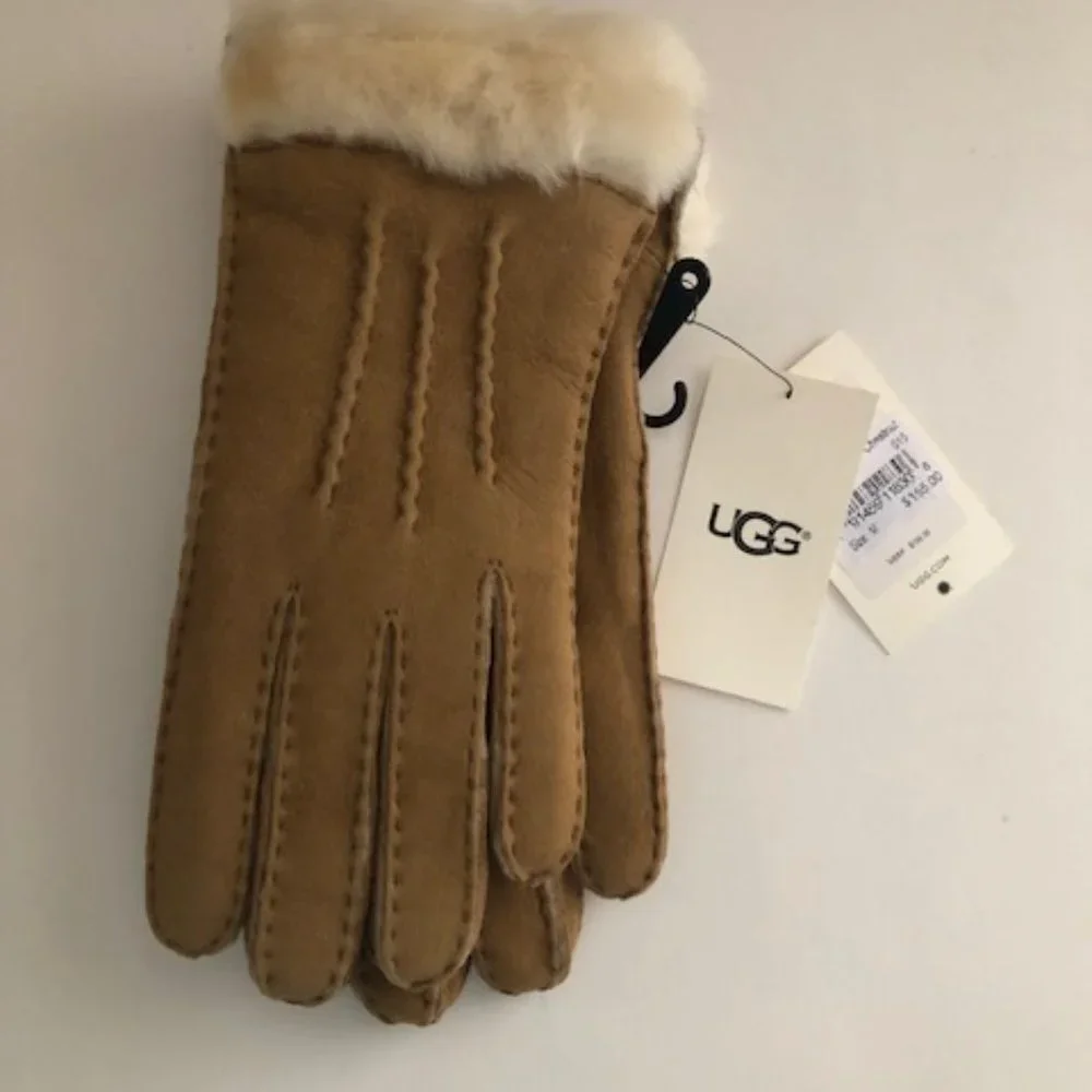 UGG Shearling Sheepskin suede leather Women's Chestnut Gloves. Size: Medium